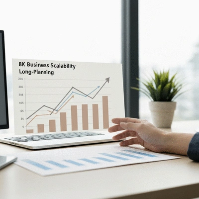 A growing graph representing business scalability and long-term planning, with a hand pointing towards growth, clean image, no text