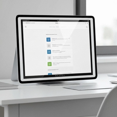 Digital checklist document on a tablet or computer screen, clean desk setup, representing a downloadable checklist for web design ROI. no text, no words, no typography, no labels, clean image