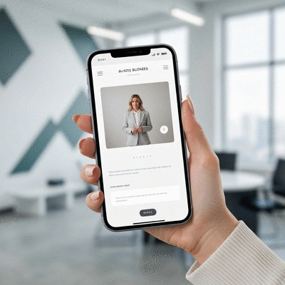 Close up of a smartphone displaying a responsive business website