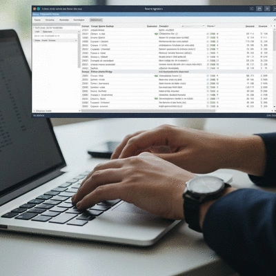 Close up of a keyboard and screen showing code and server settings