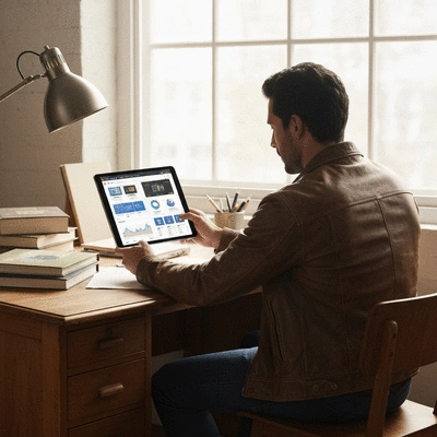 Modern laptop displaying a website design interface with charts and graphs, representing web design packages and their features